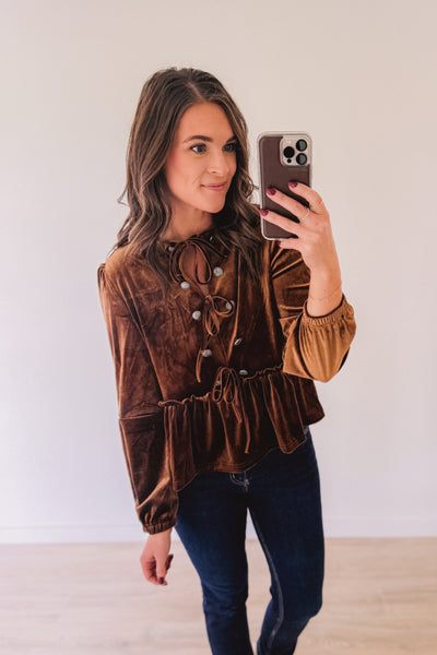 (SALE) Velvet Concho Peplum (Chocolate)