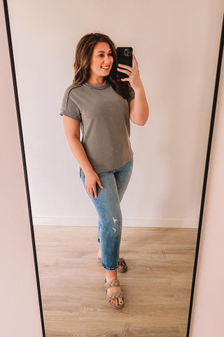 Chasing The Day Ribbed Top (Gray)