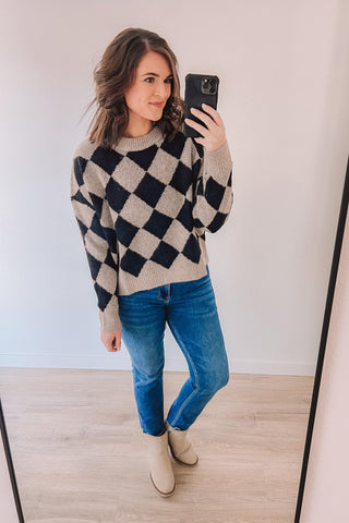 (SALE) Check Yes Sweater (Black/Taupe)