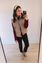It's All Good Quilted Puffer Vest (Mushroom)