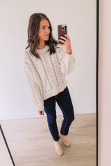 Weaved Together In Love Cable Knit Sweater (Cream/Turquoise)