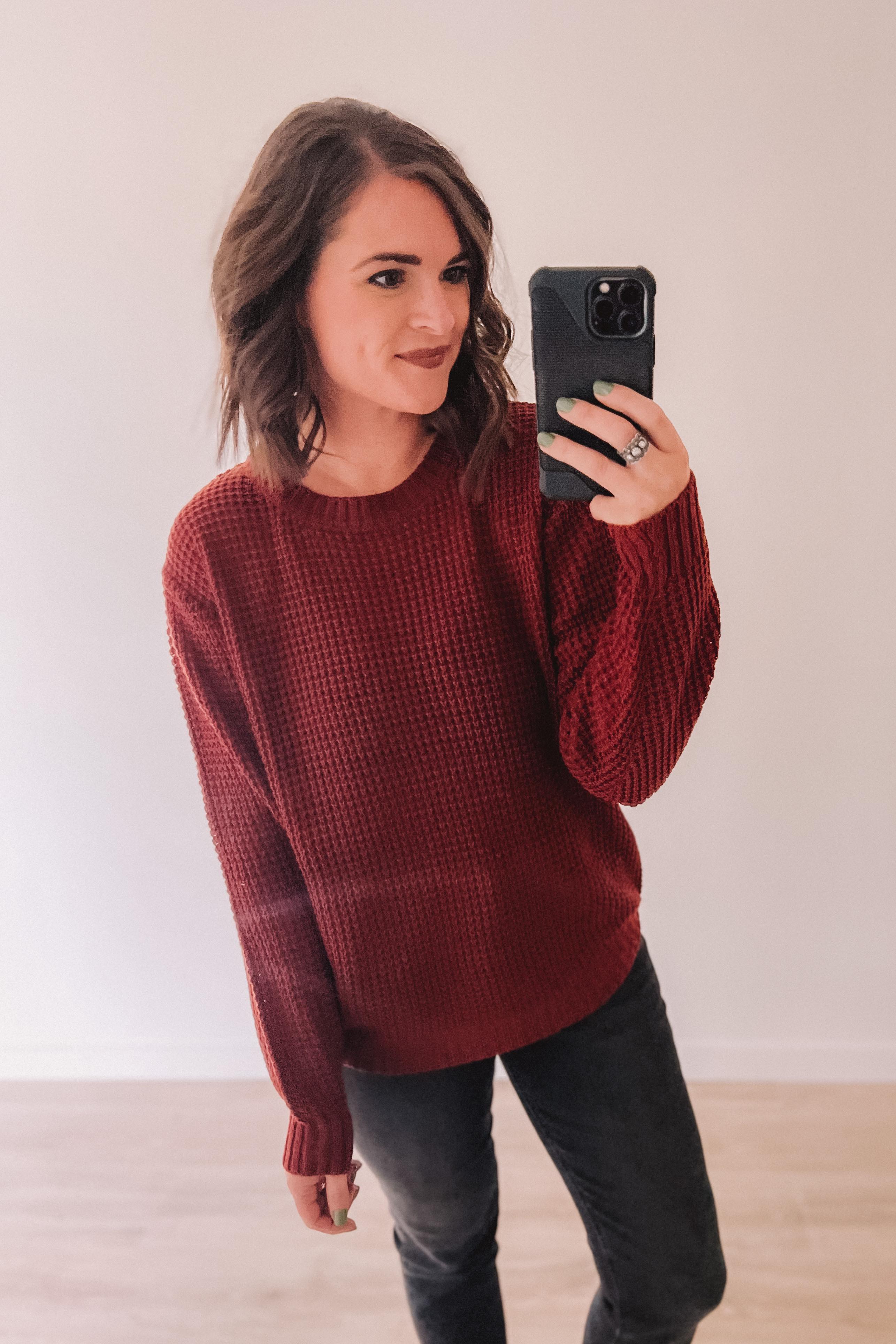 Brunch For Two Waffle Sweater (Dark Rust)