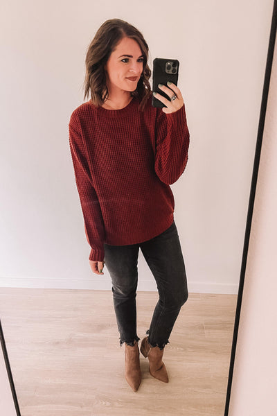 Brunch For Two Waffle Sweater (Dark Rust)