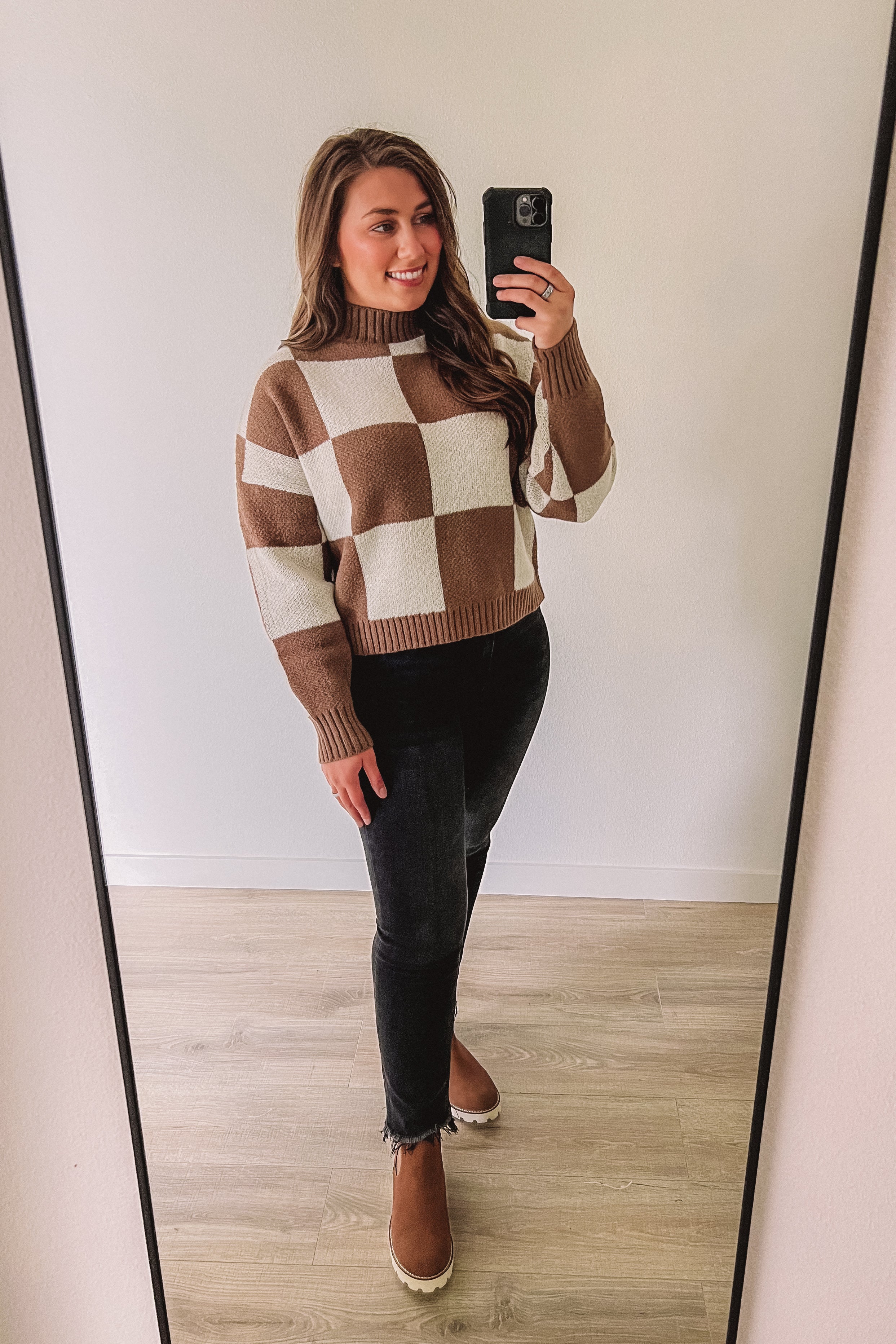 Talk Of The Town Check Sweater (Mocha)