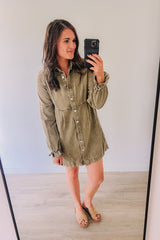 Autumn Comes Denim Dress (Olive)