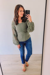 Come Away With Me Floral Sleeve - Olive