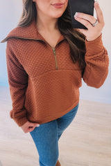 Oh What A World Textured Zipper Pullover (Sienna)