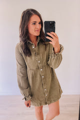 Autumn Comes Denim Dress (Olive)