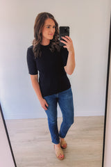 Hoping For More Ribbed Sweater Tee (Black)