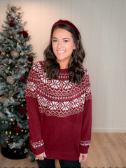 Every Day Is Christmas Fair Isle Sweater (Burgundy)