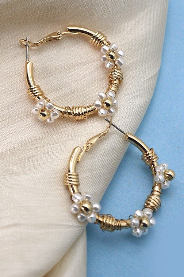 Pearl Flower Hoops
