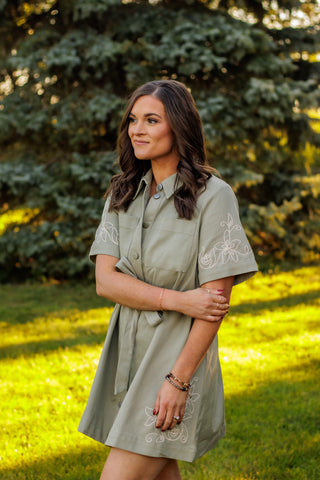 Desert Rose Embroidered Dress (Sage)