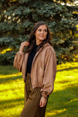 Not Lost Of Me Suede Bomber Jacket - Camel