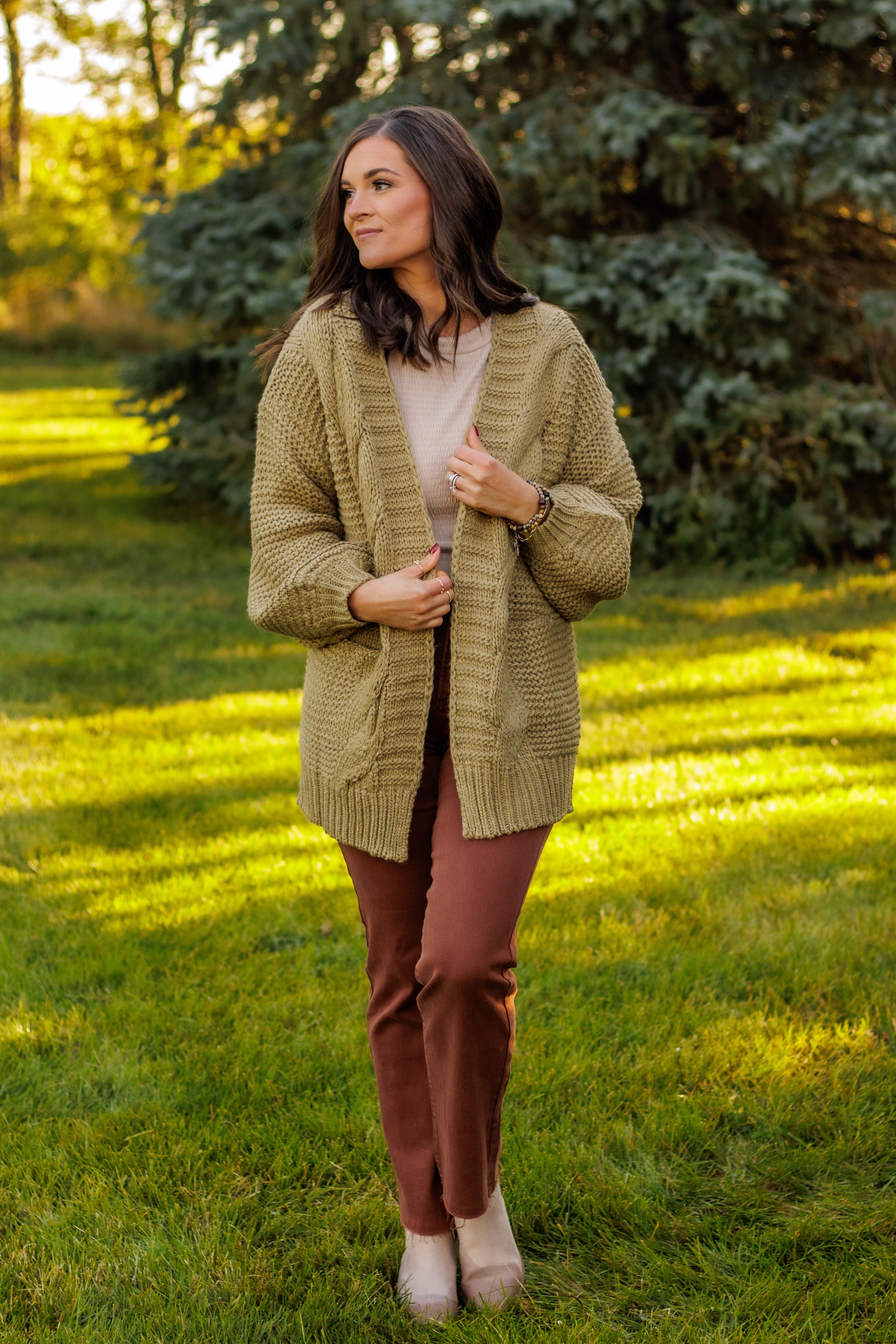 Best Season Cozy Cable Cardigan (Olive)