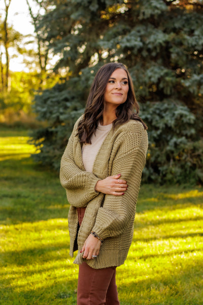 Best Season Cozy Cable Cardigan (Olive)
