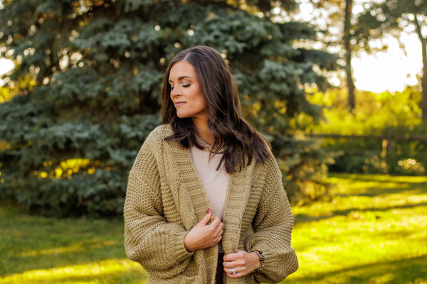 Best Season Cozy Cable Cardigan (Olive)