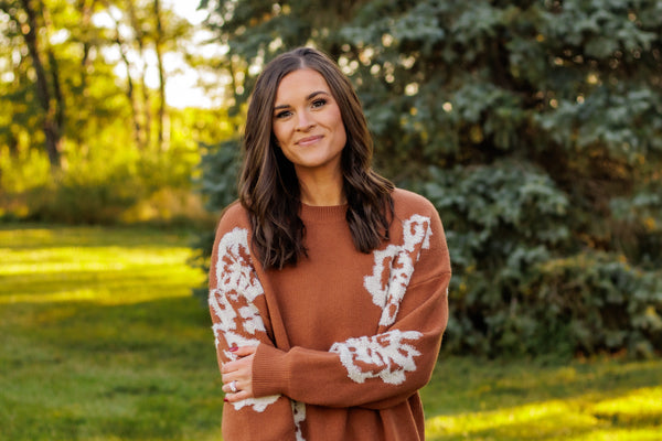 Cozy Up With You Floral Knit Sweater (Camel)