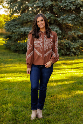 (SALE) Cowgirl Kind Of Love Blouse (Amber)