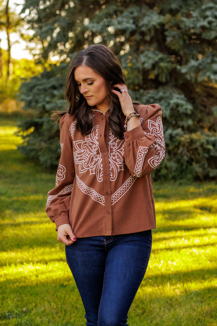 (SALE) Cowgirl Kind Of Love Blouse (Amber)