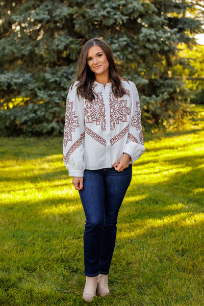 Cowgirl Kind Of Love Blouse (Ivory)