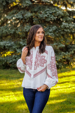 Cowgirl Kind Of Love Blouse (Ivory)