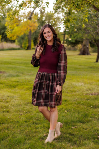 Grateful Girl Plaid Sweater Dress