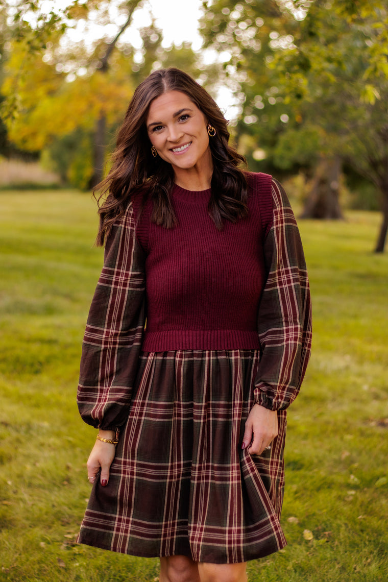 Grateful Girl Plaid Sweater Dress