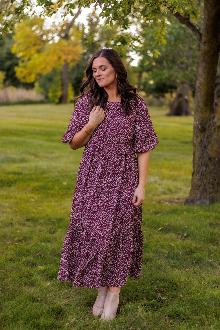 With Joy In Her Heart Floral Dress (Burgundy)