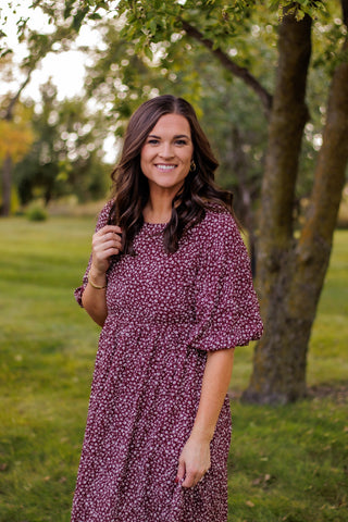 With Joy In Her Heart Floral Dress (Burgundy)