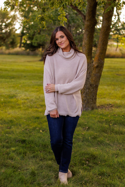 Seasonal Favorite Cowl Neck Sweater (Beige)