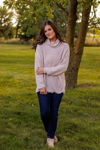 Seasonal Favorite Cowl Neck Sweater (Beige)