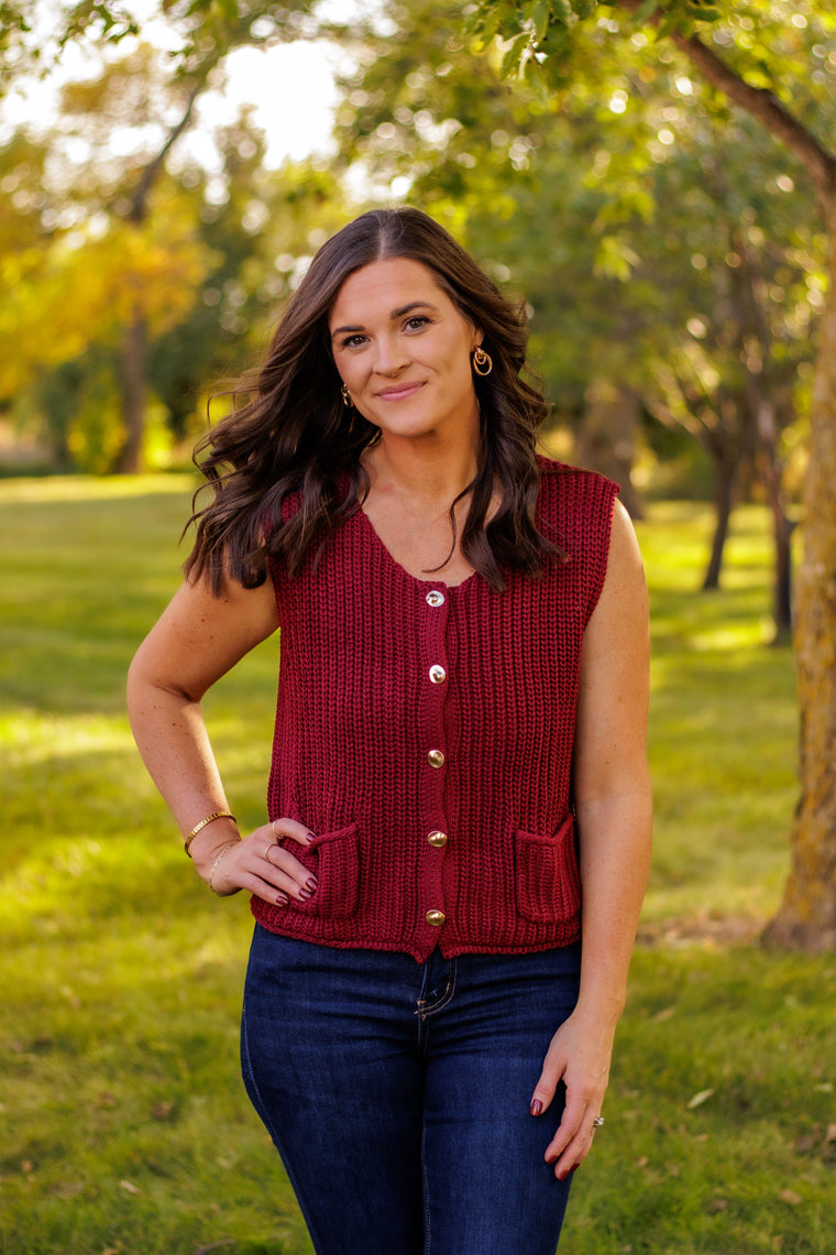 Old Money Relaxed Sweater Vest (Burgundy)