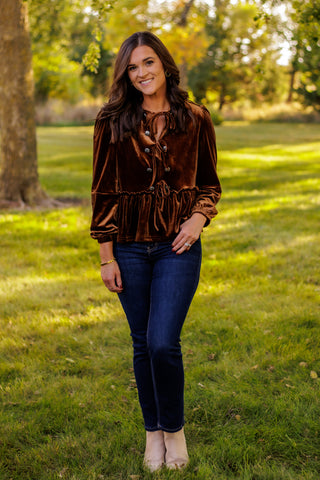 (SALE) Velvet Concho Peplum (Chocolate)