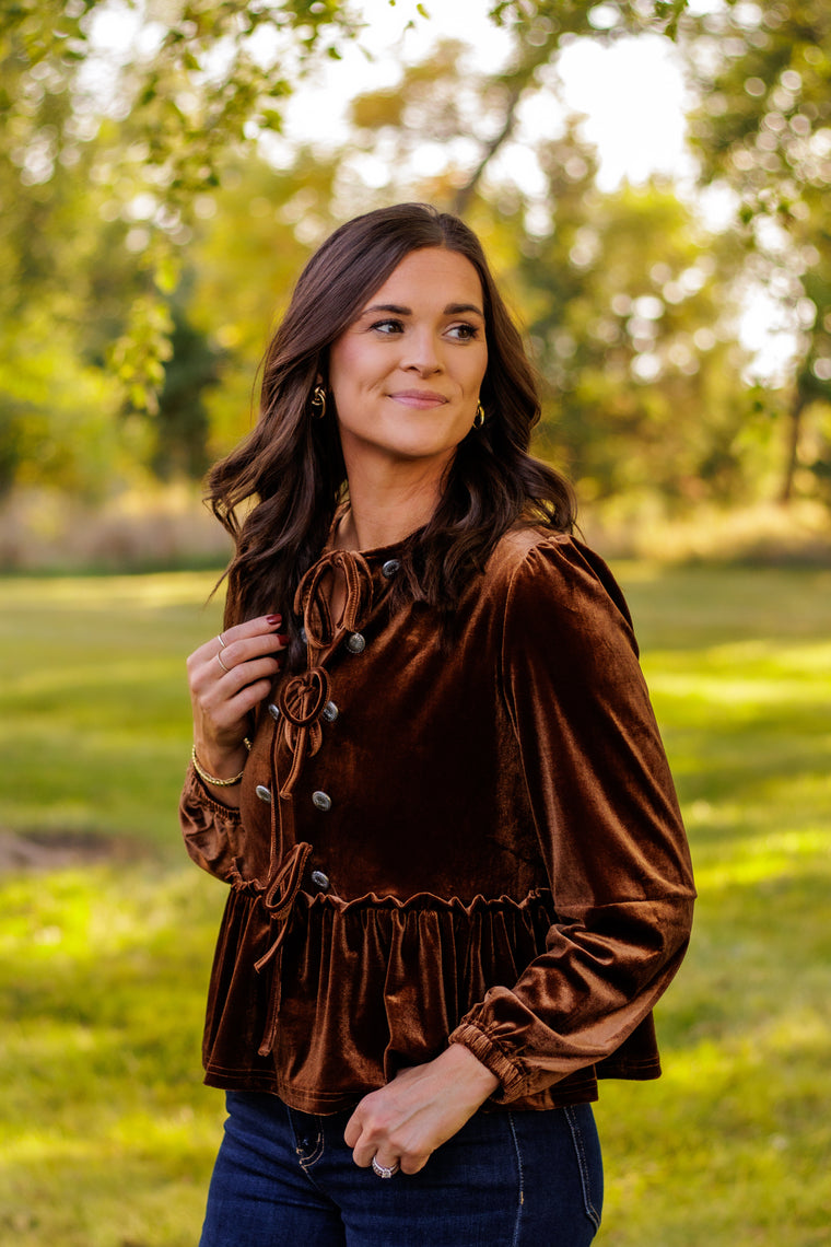 (SALE) Velvet Concho Peplum (Chocolate)