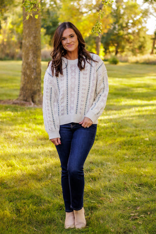 Weaved Together In Love Cable Knit Sweater (Cream/Turquoise)