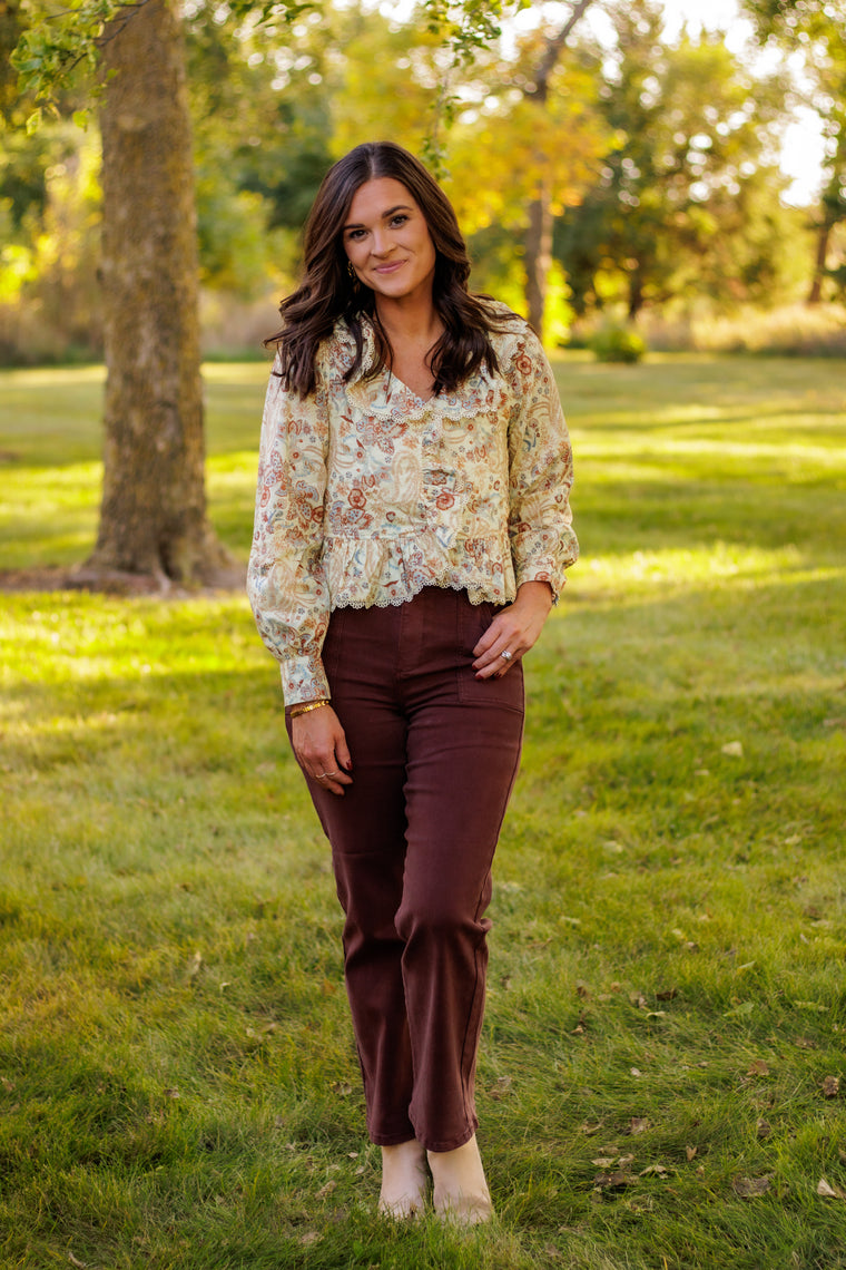 Kaleidoscope Heart Floral Ruffle Blouse