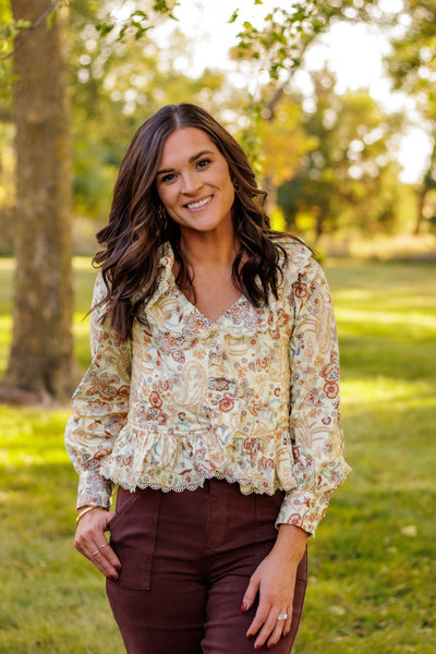 Kaleidoscope Heart Floral Ruffle Blouse