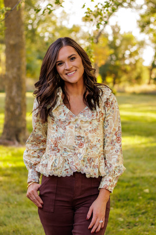 Kaleidoscope Heart Floral Ruffle Blouse