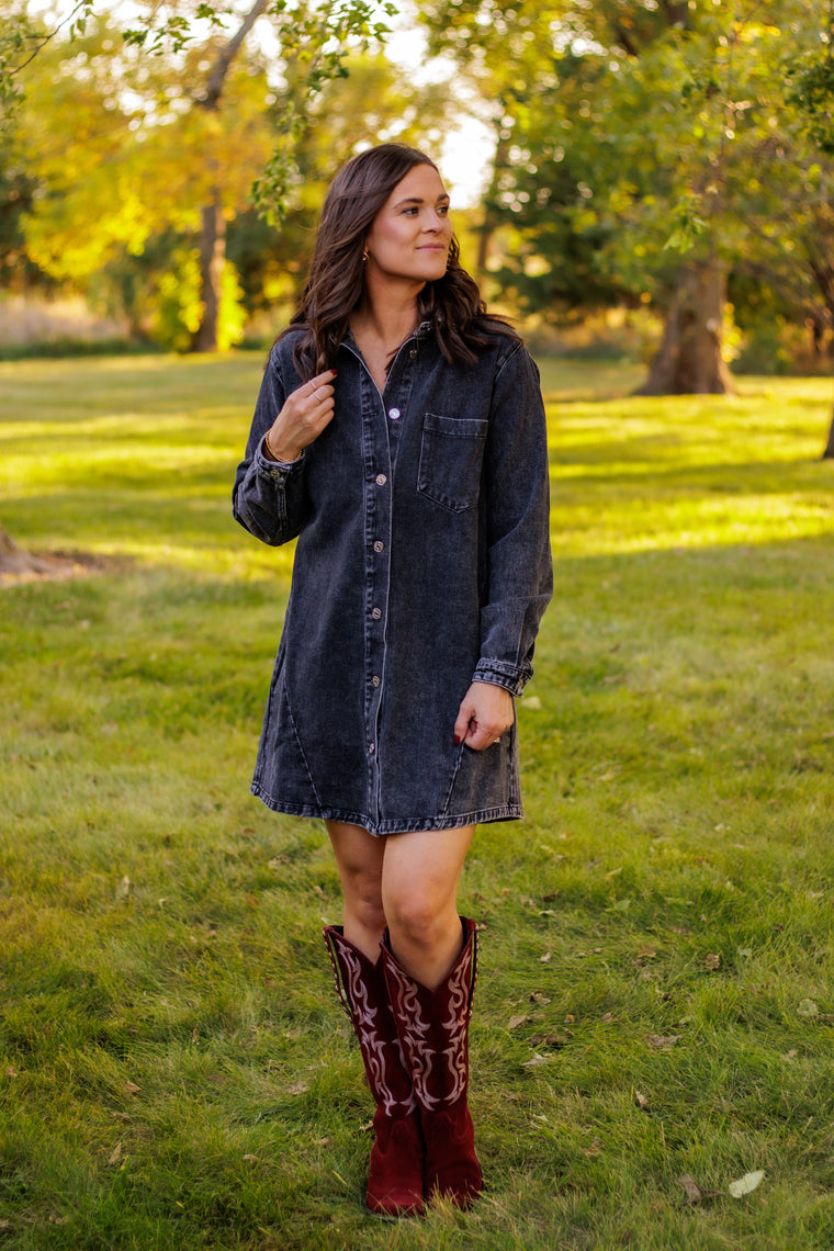 You Never Know Washed Denim Dress (Black)