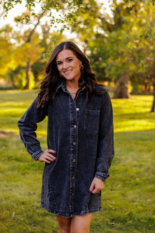You Never Know Washed Denim Dress (Black)