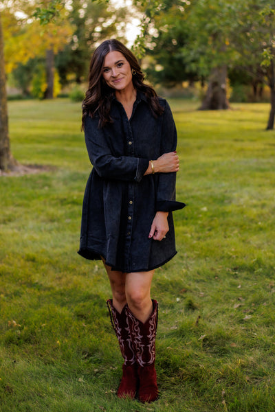 Set Free Washed Denim Dress (Black)