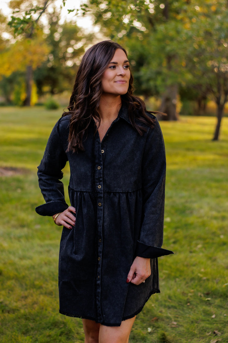 Set Free Washed Denim Dress (Black)