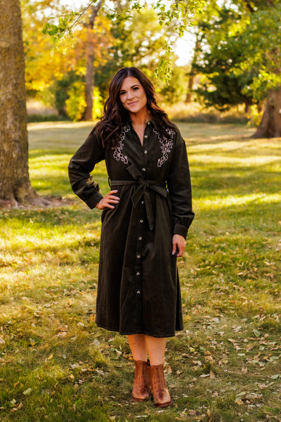 Give With A Grateful Heart Corduroy Dress (Olive)