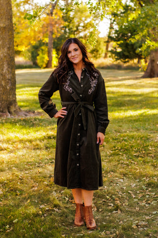 Give With A Grateful Heart Corduroy Dress (Olive)