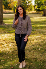 Gather With Gratitude Gingham Blouse (Brown)