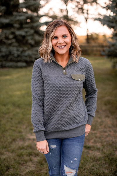 Kaley's Favorite Quilted Pullover (Charcoal)