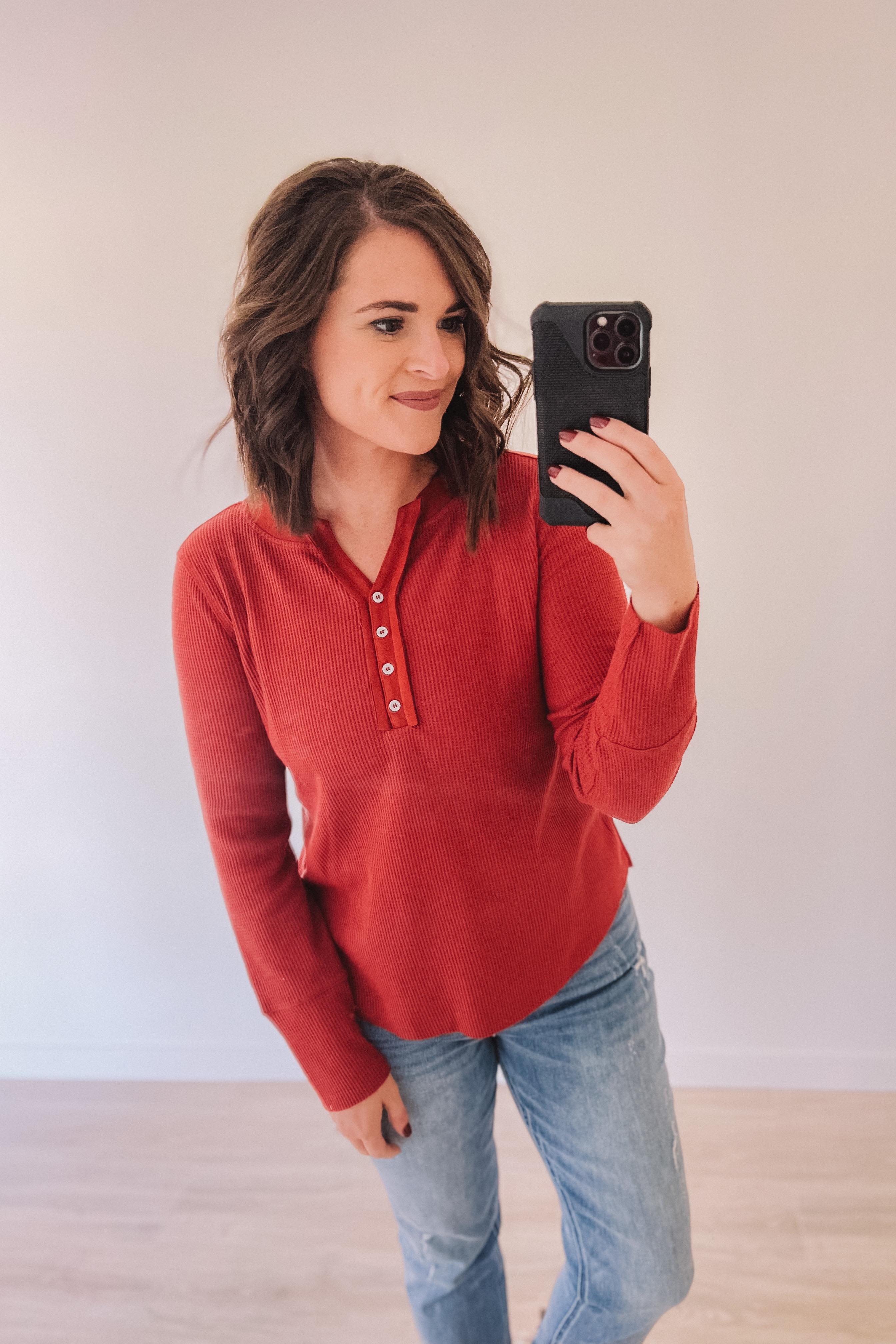 Ribbed Henley (Red)