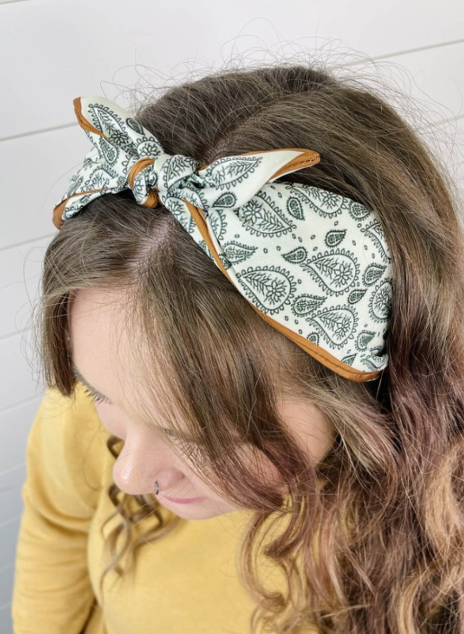 Olive Paisley Bow Headband