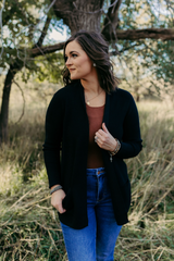 Crisp Morning Waffle Cardigan (Black)