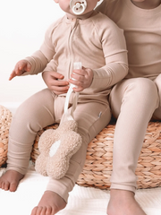 Almond Ribbed Zipper Pajamas